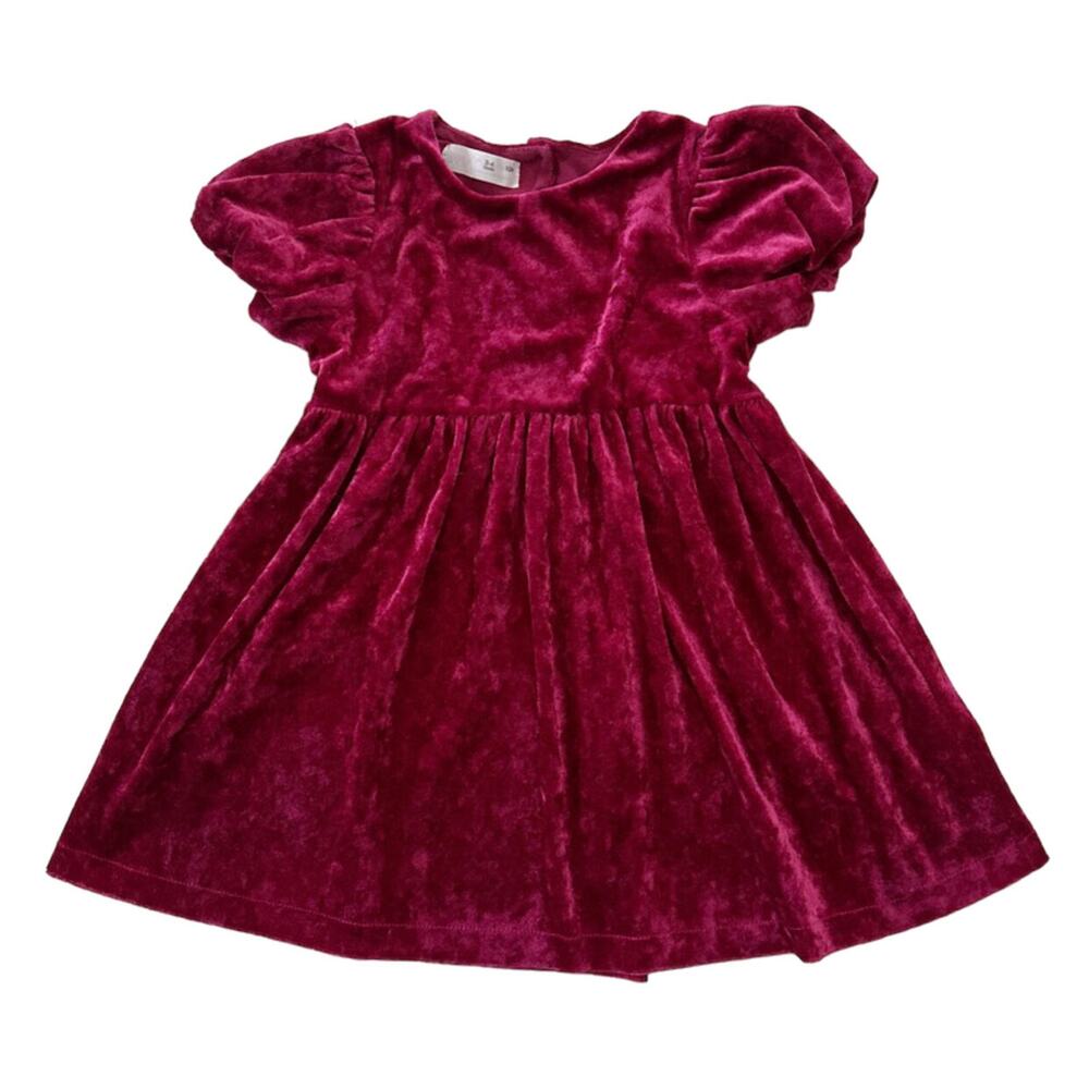 Zara Dark Pink Crushed Velvet Dress Size 3-4y